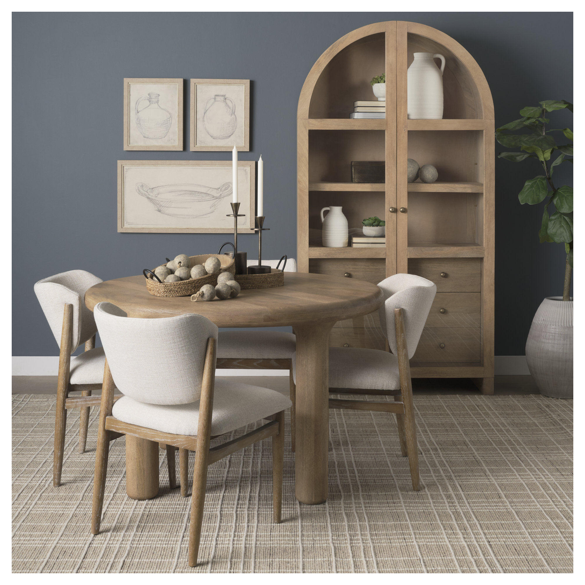 Stonewall Light Brown Wood W/Glass Doors Arched Curio Cabinet, Natural