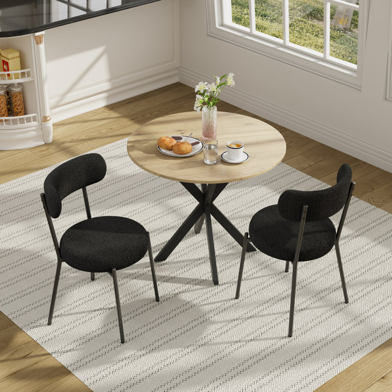 3 Pieces Round Dining Table Set for 2, Black