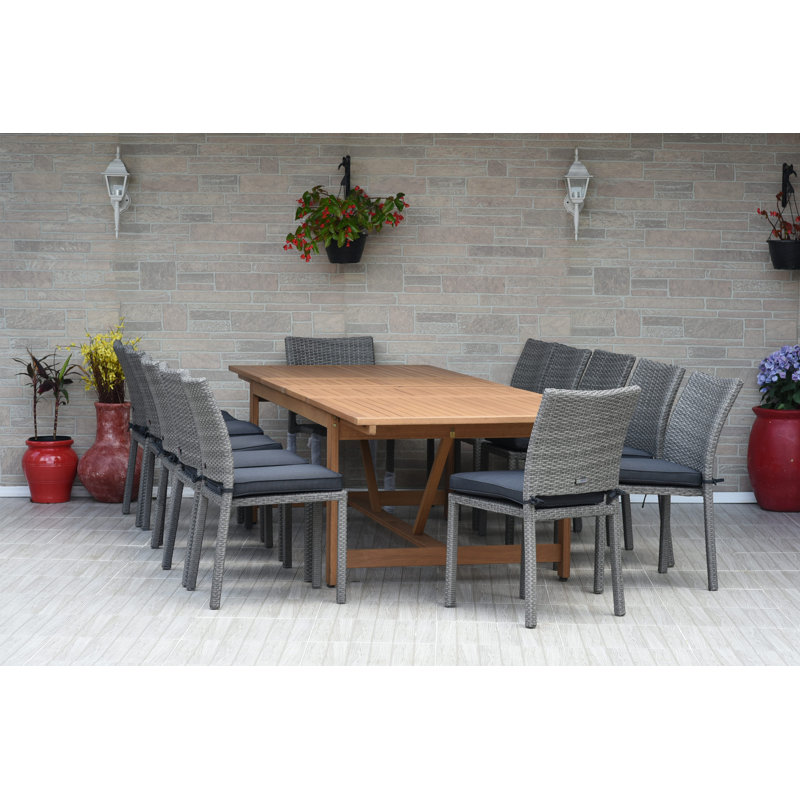 Ensemble repas 13 pièces avec coussins Anautica, Fini foncé, Chaise grise / coussin gris