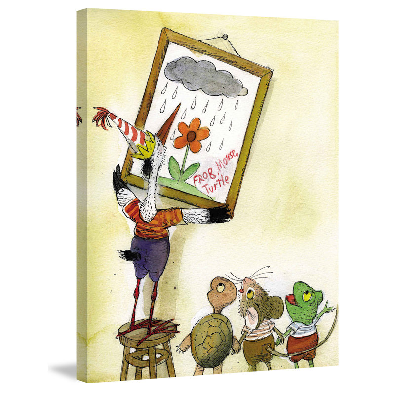 Reproduction de tortue souris grenouille sur toile tendue, H 52 po x l 40 po