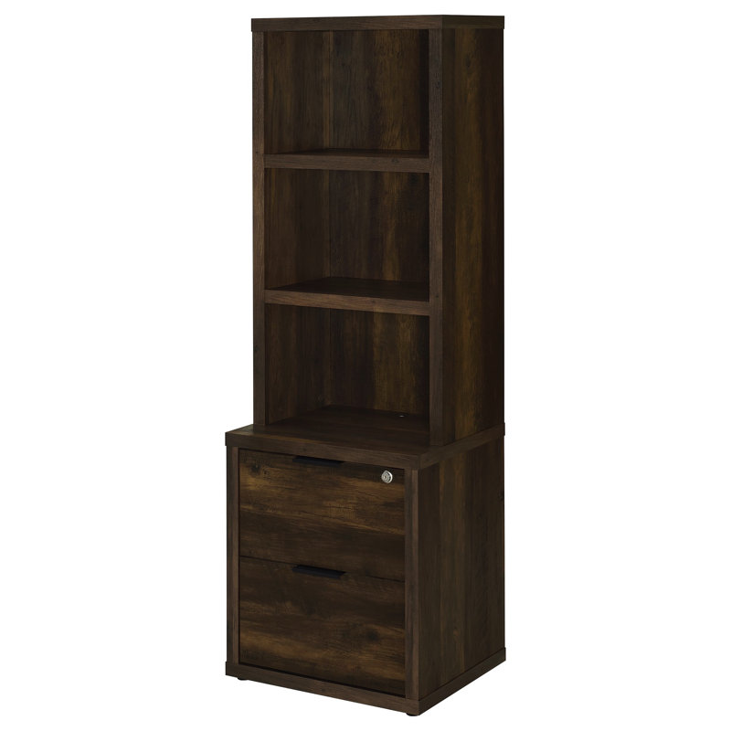 Bibliothèque à 3 tablettes en pin foncé avec tiroir verrouillable, bois d'ingénierie, mobilier de bureau, pin profond de 15,5 pouces avec rangement de charge, largeur de 19,71 po