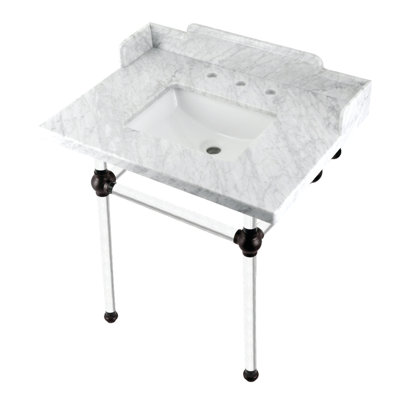 Kingston Brass Pemberton 30-Inch Carrara Marble Console Sink with Acrylic Legs (8-Inch, 3-Hole)