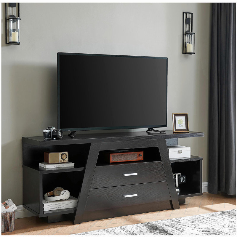 Meuble télé à deux tiroirs avec deux compartiments cloisonnés, design moderne
