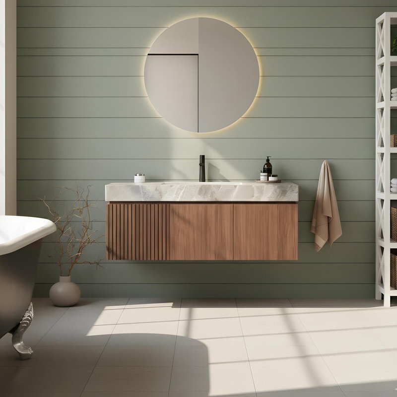 Meuble-lavabo mural 48 po avec lavabo, Espresso, Gris clair