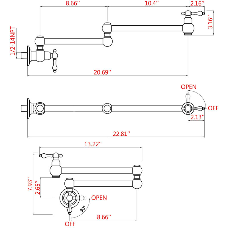 Wall Mount Pot Filler Faucet, Double Joint Swing Arms, Scratch-, Rust-, 100% Brass For And Easy Cleaning Routine Mounted Jointed Scratch Rust , Kitchen Longevity Hygiene