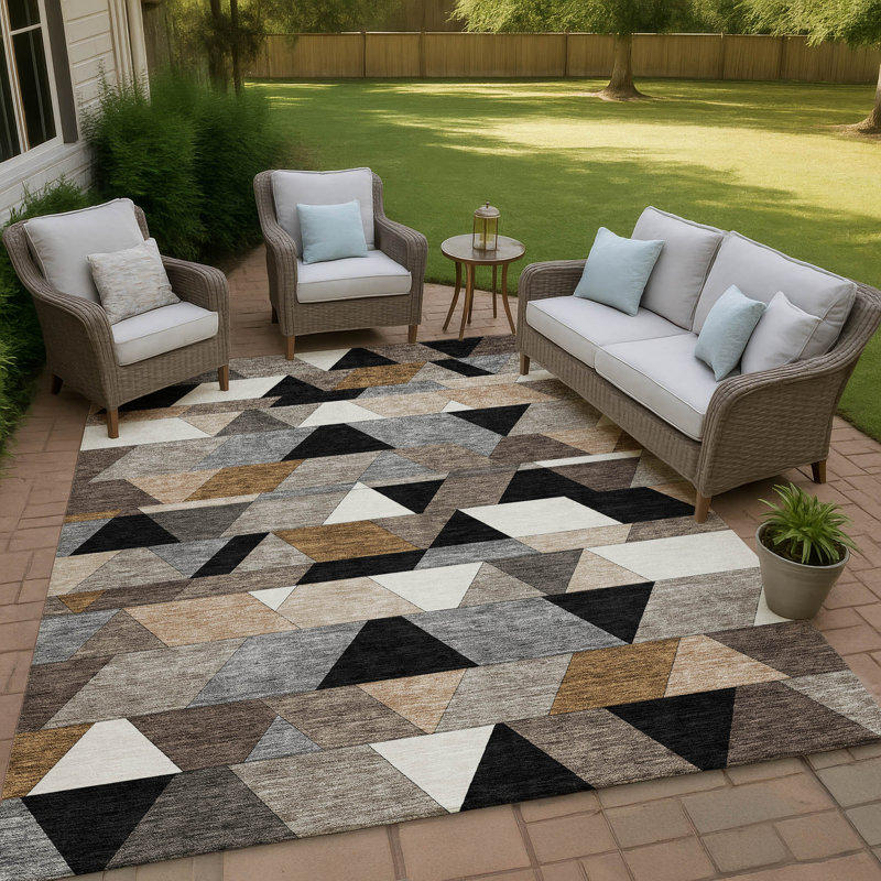 Machine Washable Indoor/Outdoor Chantille ACN2526 Geometric Rug, Rectangle 8' x 10', Black