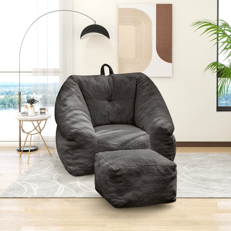 Big Beanbag Chair with Ottoman, Adult Bean Bag Chair with Filler for Living Room, Comfy Beanbag Chair for Adults with Filling