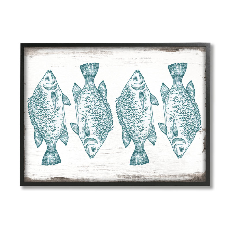 «Vintage Fish Illustration Nautical Pattern Blue White Brown» par Daphne Polselli - impression, H 24 po x l 30 po