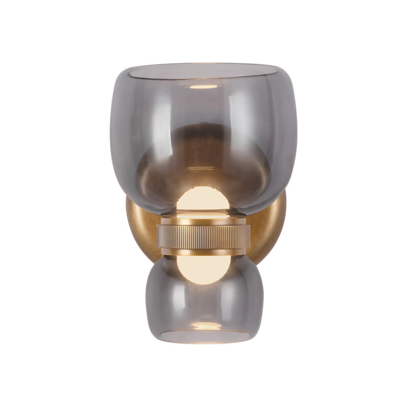 Sutton 8-in Black dimmable LED Bathroom Vanity Light, Antique Brass, Smoked Glass