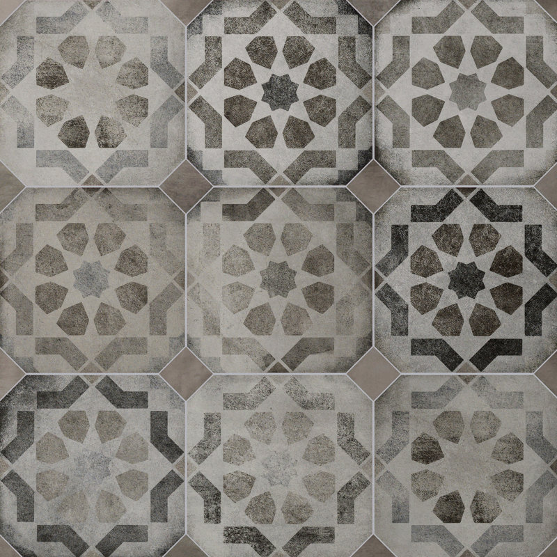 Lavande octogone avec taco 7-7 / 8 po X 7-7 / 8 po Carreau de porcelaine pour plancher et mur, Gris