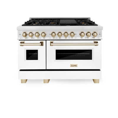 ZLINE Autograph Edition 48 in. Legacy Dual Fuel Range in Satin Steel w/ Accents