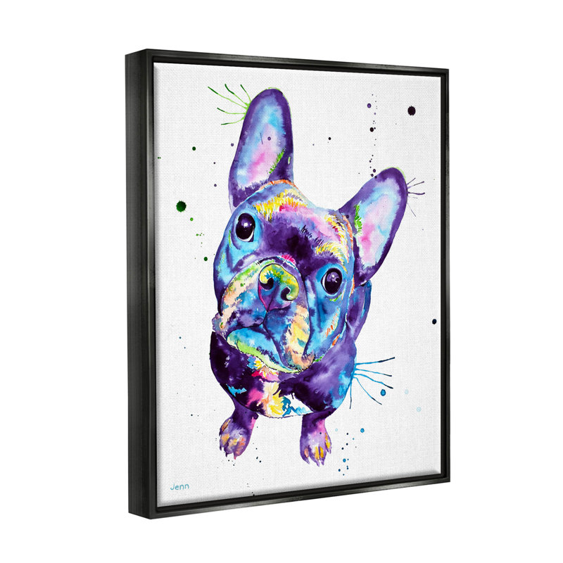 Bouledogue français - chien aux teintes mauves - cadre flottant, impression sur toile, H 21 po x l 17 po x P 1,7 po