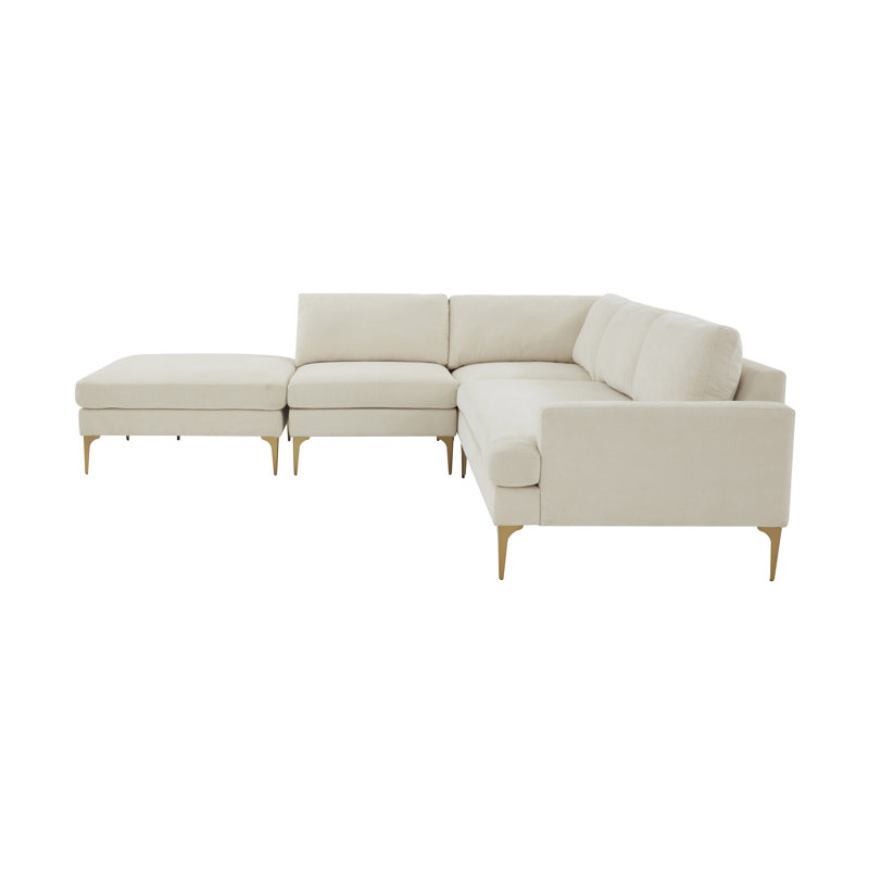 Seabrook 106.5" Wide Velvet Corner Sectional with Ottoman, Left Hand Facing, Gray