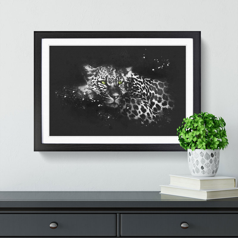 Leopard With Green Eyes High Paint Splash - Picture Frame Graphic Art, Black Framed, 45cm H x 63cm W x 2cm D