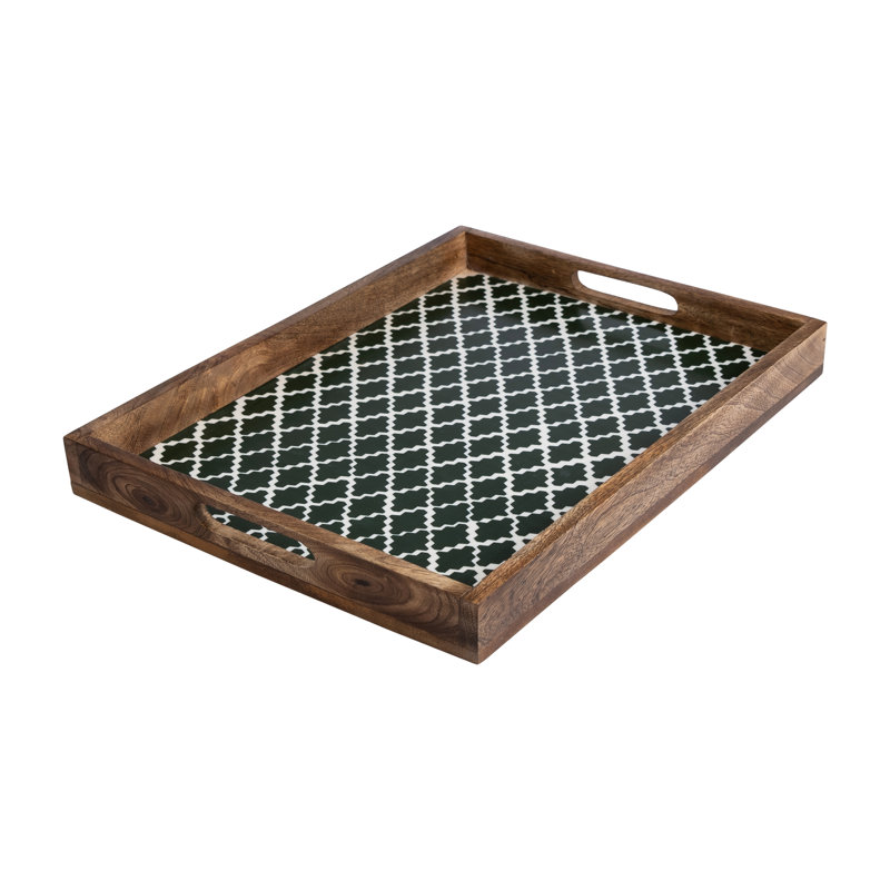 Aiesha Solid Wood Tray, White/Green