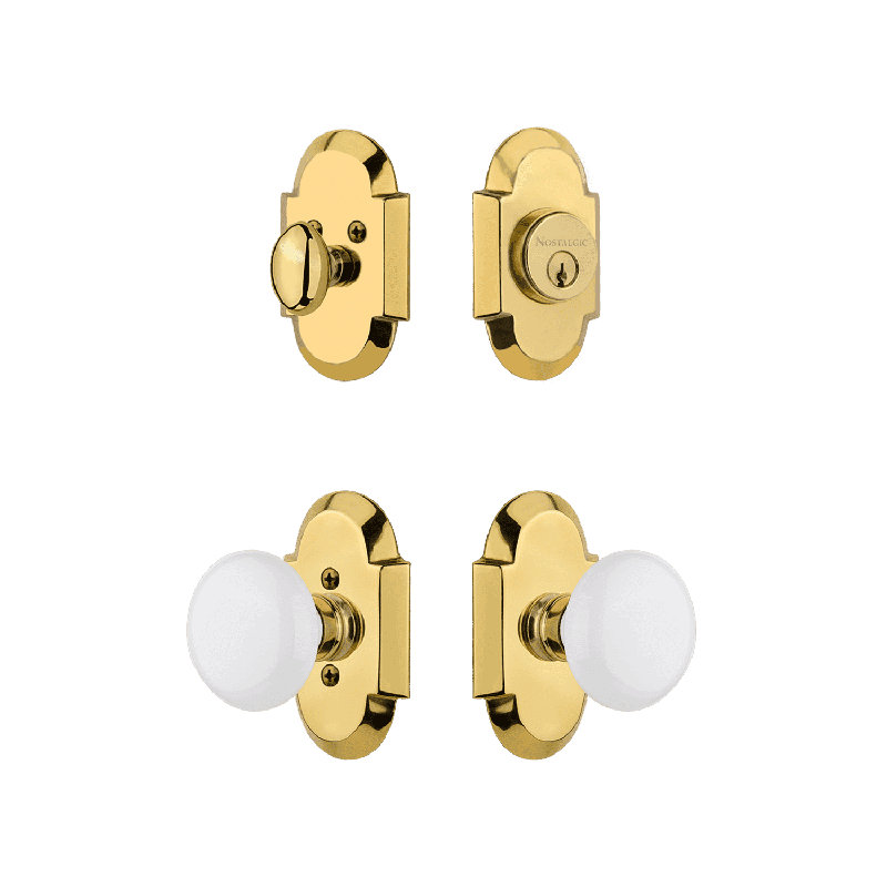 Nostalgic Warehouse Cottage Entry Set with Brown Porcelain Knob, 2.75", White/Antique Brass