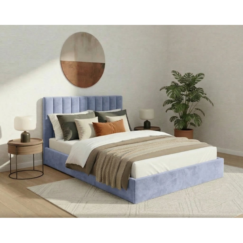 Upholstered Ottoman Storage Bed, Blue, European Double (140 x 200 cm)