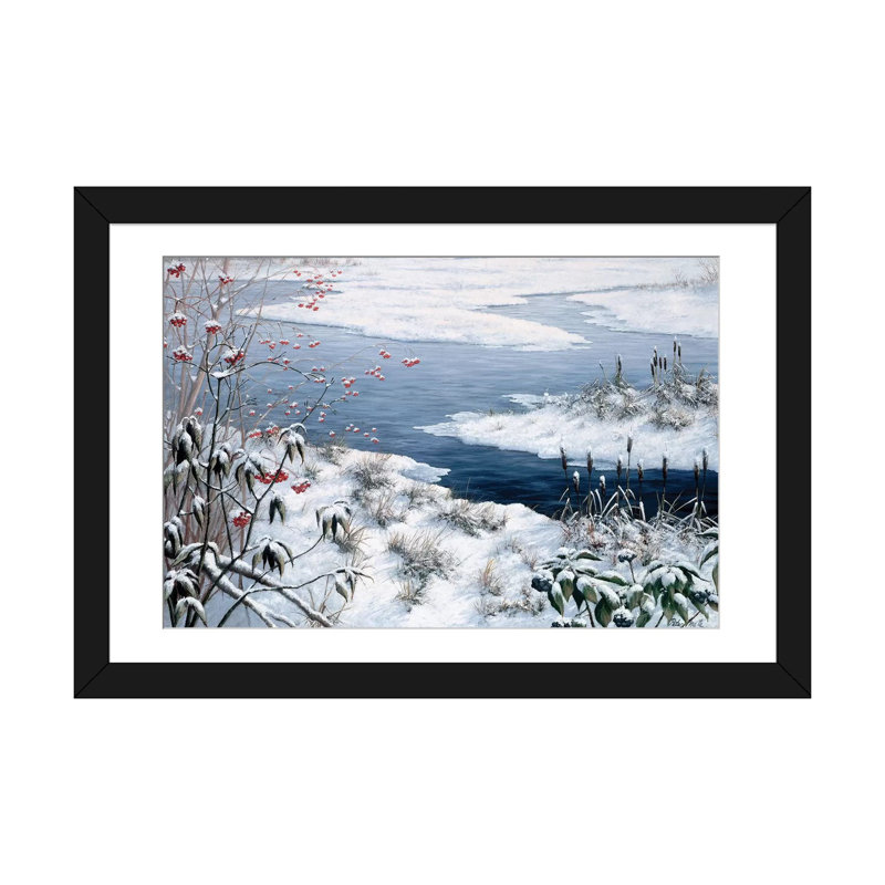 « Winter », reproduction sur toile, H 24 po x l 32 po x P 1 po, Papier beaux-arts encadré noir, Blanc