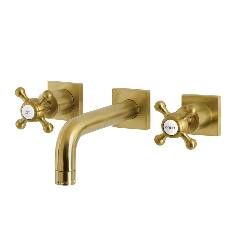 Kingston Brass Metropolitan Two-Handle 3-Hole Wall Mount Bathroom Faucet, Brushed Brass