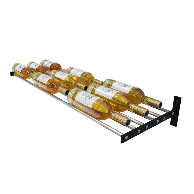 Silver Wall-Mounted Horizontal Wine Display Rack, 9 Bottle Capacity