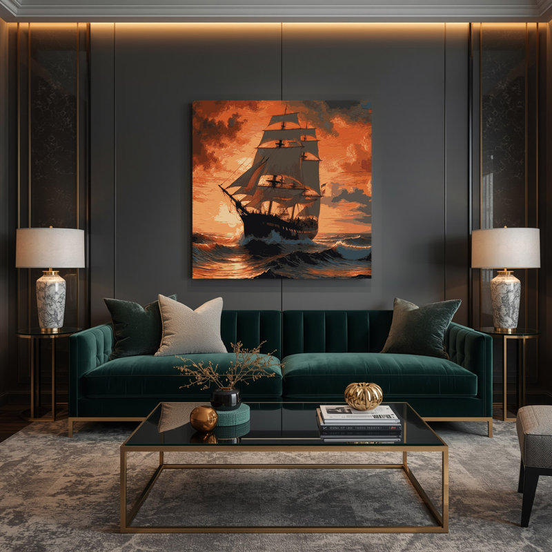 Art nautique brun sur toile nautique, H 32 po x l 32 po