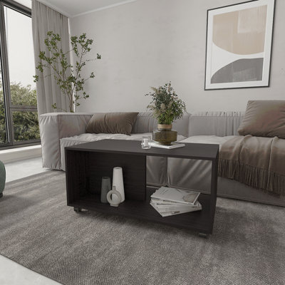 Table basse avec rangement ouvert et roulettes