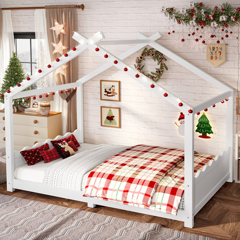 Judd Montessori Design House Floor Bed with Solid Wood and Easy Assembly, White, Full