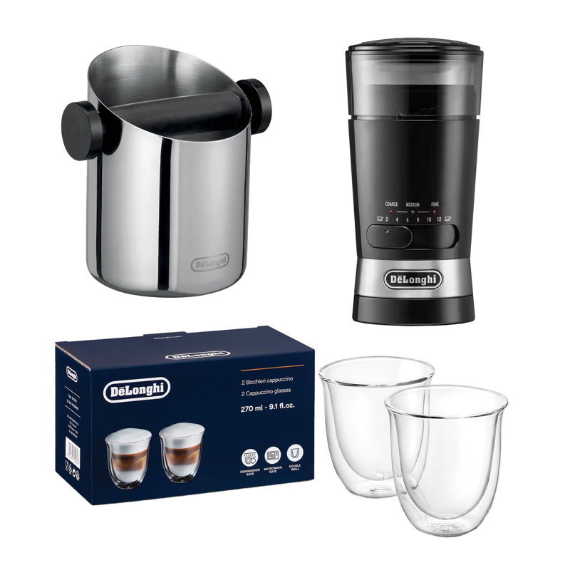 Knock Box, Grinder & Cappuccino Glasses