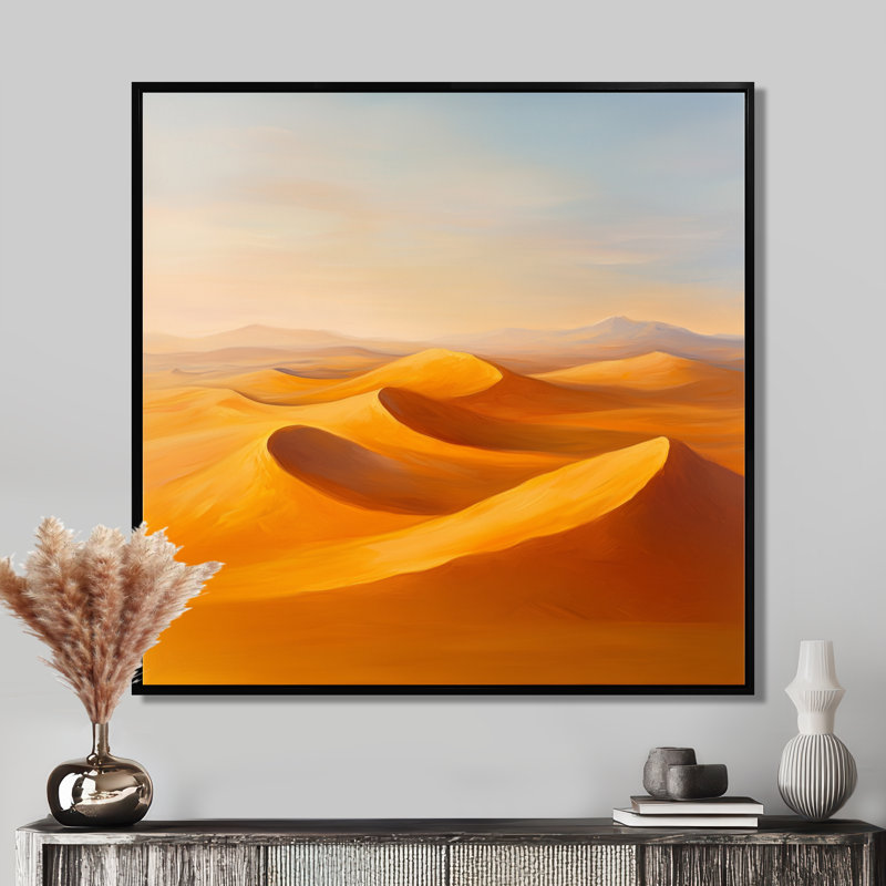 «Amber Dune Light», art sur toile encadré dans le désert, H 44 po x l 44 po, Cadre flottant noir