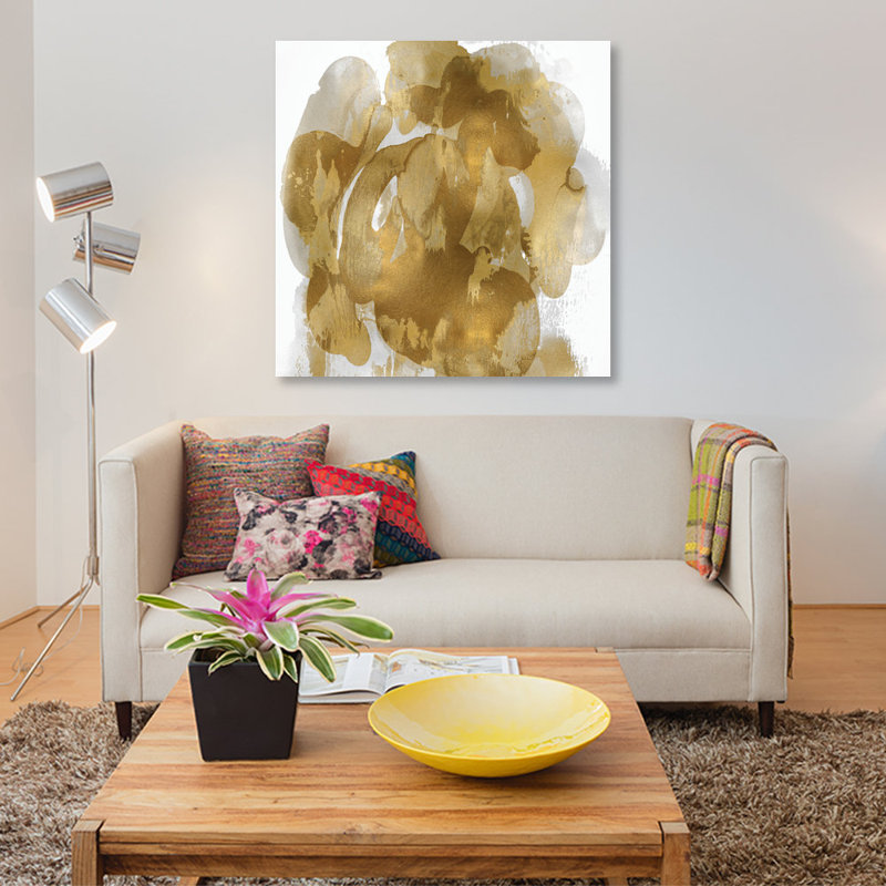 « flow i », reproduction d’impression sur toile dorée, H 37 po x l 37 po x P 1,5 po, Toile tendue, Pas de tapis
