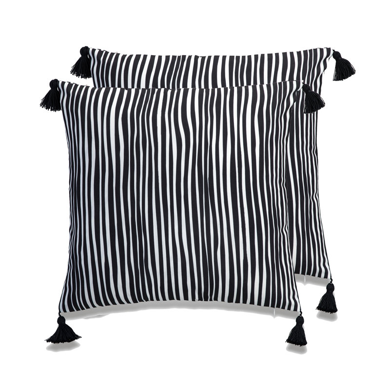 My Cottage Living Outdoor Tassels Outdoor Pillow Cover, Black/White, No insert