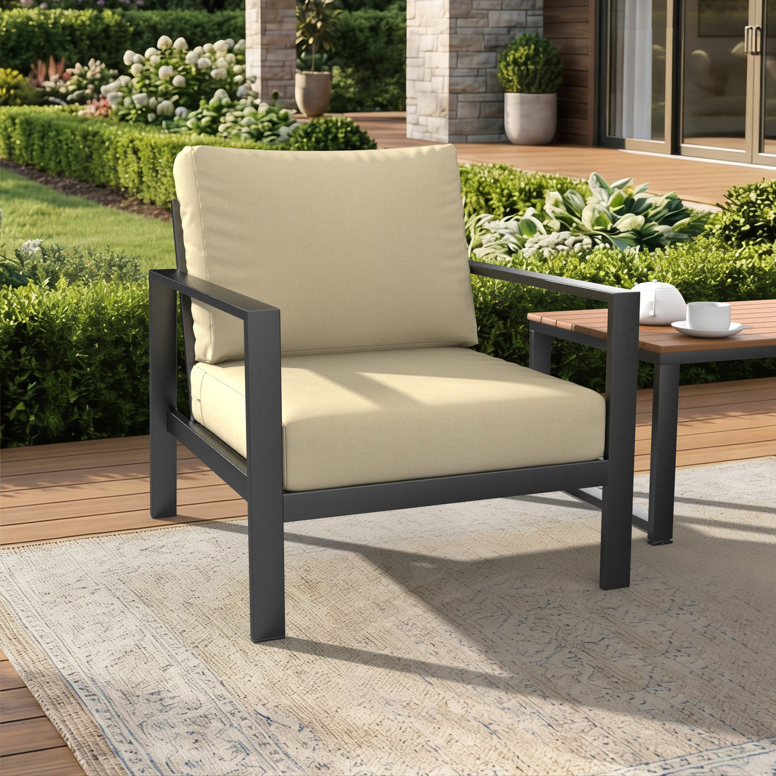 Amala Sunbrella® Seat and Back Cushion, Sunbrella® Antique Beige Canvas, 25" W x 25.5" D