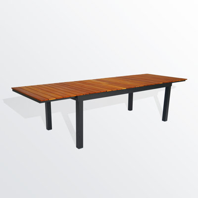 Xola 12 - Person Aluminum Rectangular Outdoor Dining Table With Extension Teak Tabletop