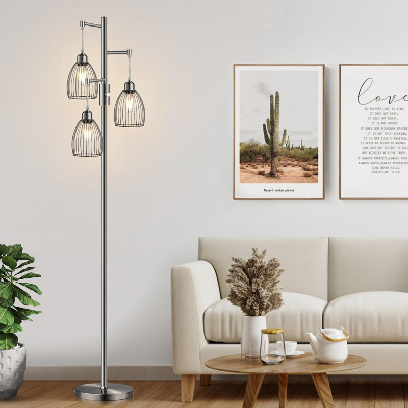 68.5'' LED Tree Floor Lamp with USB, Gray