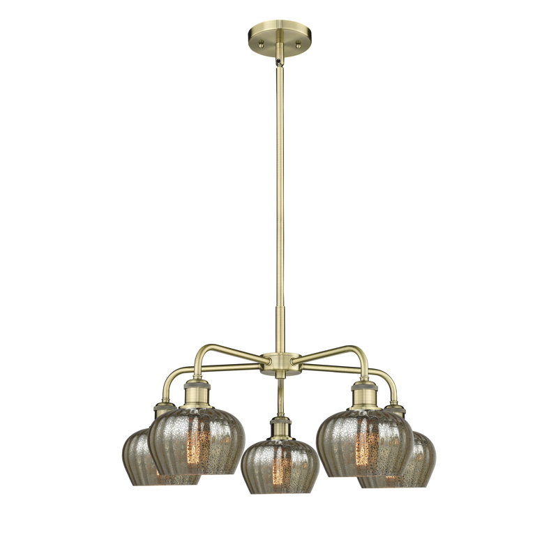 Lustre bol 5 lumières Calnie, Laiton antique, Mercurisé