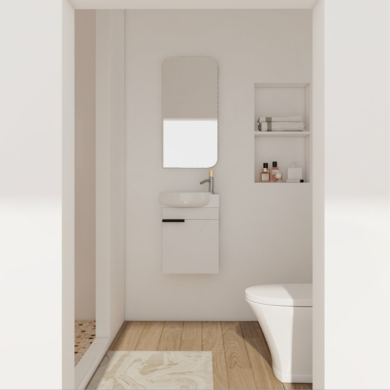 Meuble-lavabo à fermeture en douceur avec lavabo, 16 pouces pour petite salle de bain