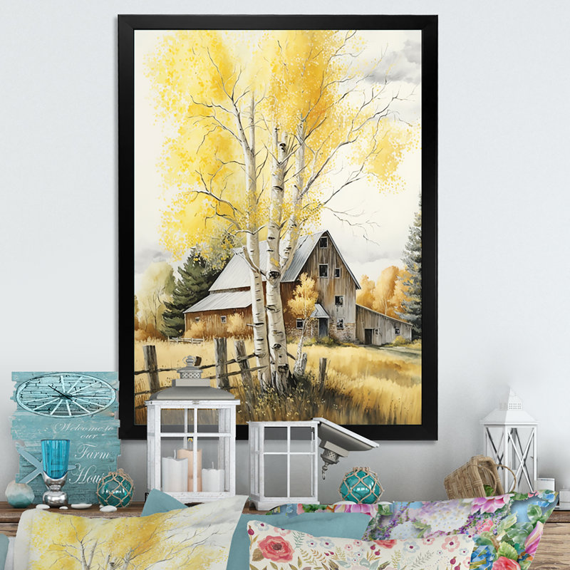 «Yellow Barn In Spring V», art mural toile de campagne