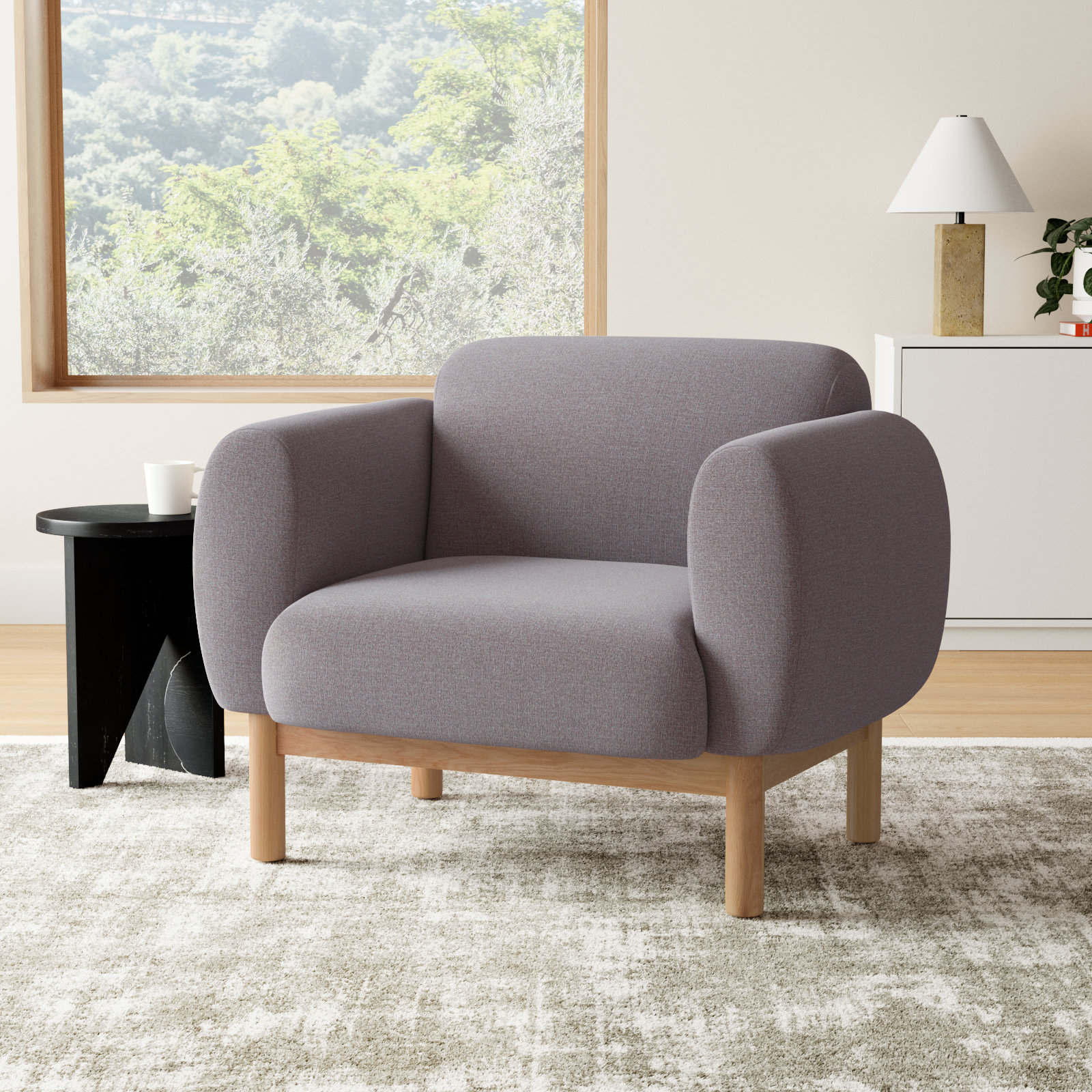 Mattia Oak Armchair, Metro Gray Linen Blend