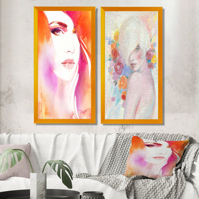 " Pink Portrait Of A Fashionista " 2 - Pieces Painting Print