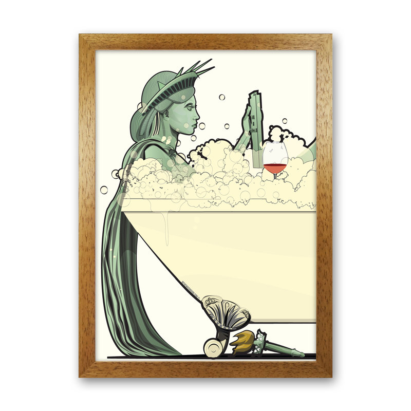 Statue Of Liberty Bath - Print, 84cm H x 60cm W x 3cm D, Oak Framed