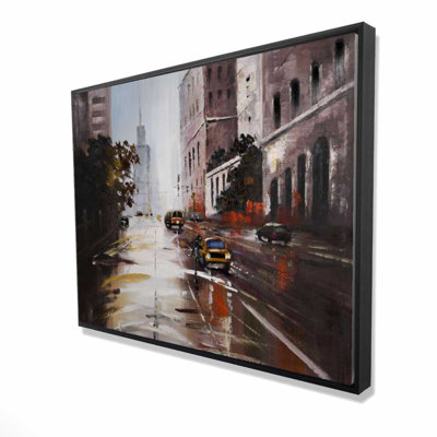 Morning street scene - Brown Cities framed canvas decor