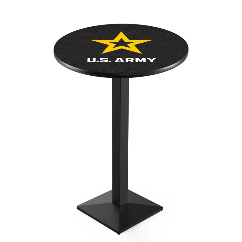 Military Round Metal Base Dining Table, United States Army, Black Wrinkle