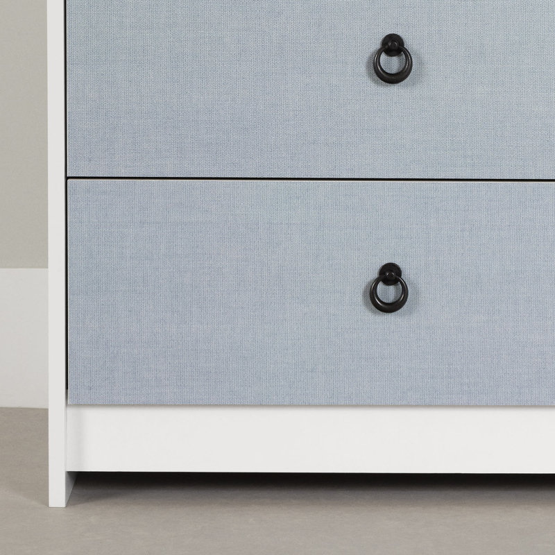 White and Blue Double 6-Drawer Dresser with Metal Handles