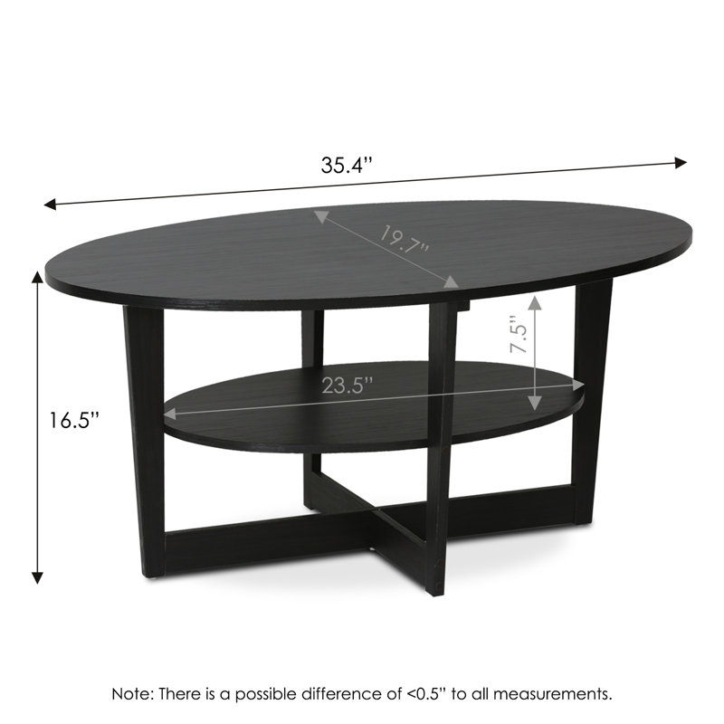 Table basse de style traîneau ovale avec rangement Yalim, Noyer foncé, Noyer foncé