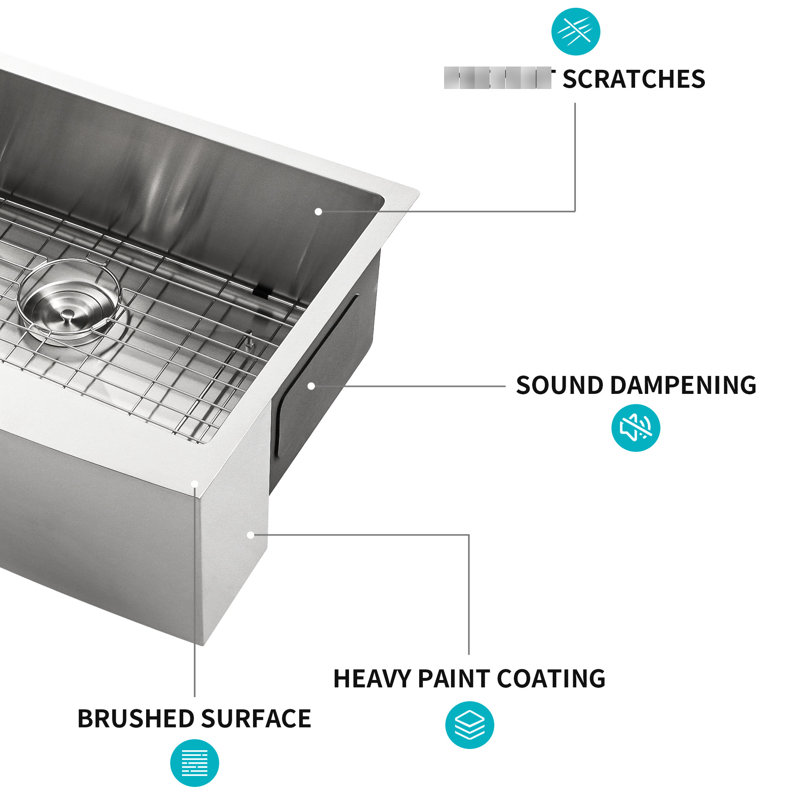 33 Inch Apron Front Kitchen Sink - Brushed Nickel Stainless Steel 16 Gauge With Stain- Surface Stain Coating, Brushed Nickel
