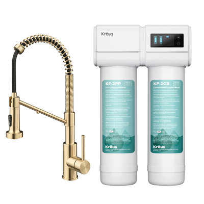Robinet de cuisine KRAUS Bolden 2-en-1 de style commercial avec filtre à eau rétractable à poignée simple et sans tache avec système de filtration sous-évier Purita
