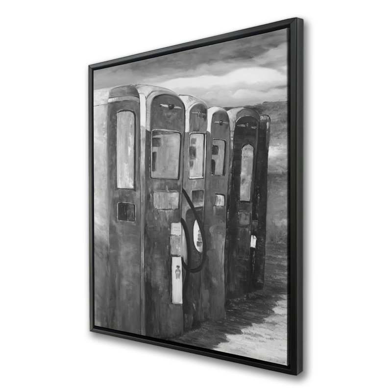 Old Gas Pumps - Framed Canvas Art for Home Decor