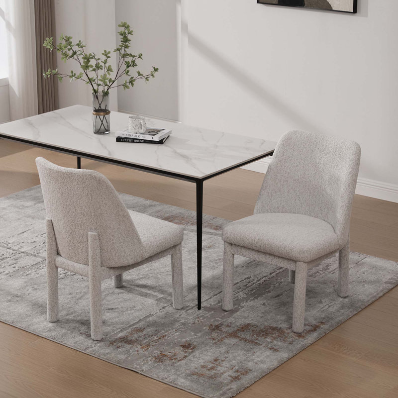 Ensemble de chaises de salle à manger en chenille avec pieds en bois d'hévéa, 2, Beige