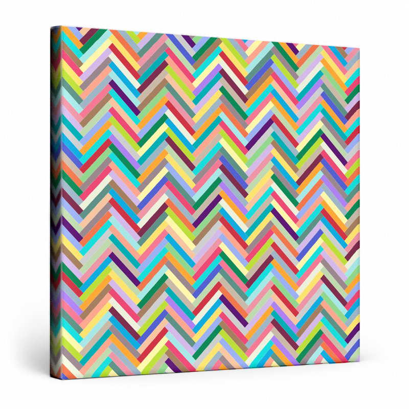Motif de chevrons multicolores - art mural carré sur toile, 16" W x 16" H