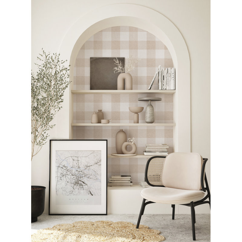 Panneau de papier peint à carreaux Martianna, Beige, L 2 pi x H 18 pi